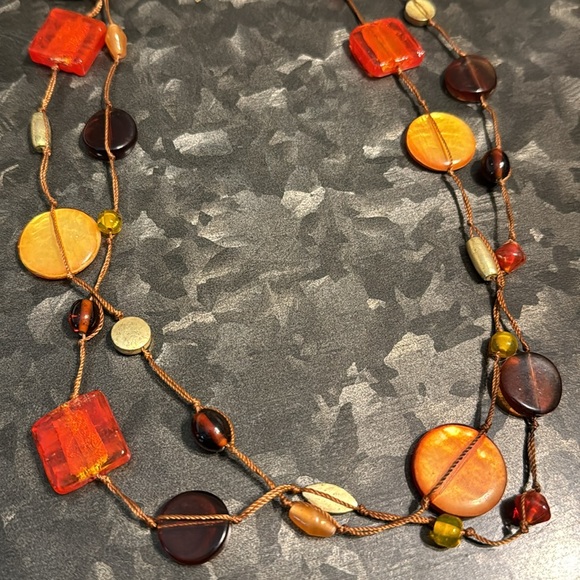 Coldwater Creek Glass Square Circle Beaded Strung Stranded Cord Long Necklace - Picture 4 of 4
